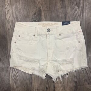 American Eagle Outfitters‎ Womens White High Rise Shortie Shorts Distressed
